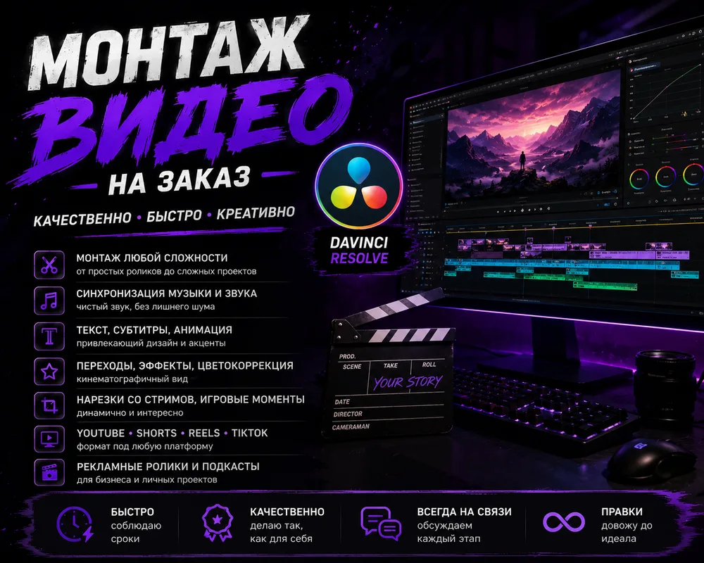 Монтаж YouTube-видео/ Shorts / Reels / TikTok / Игровые видео и нарезки со стримов